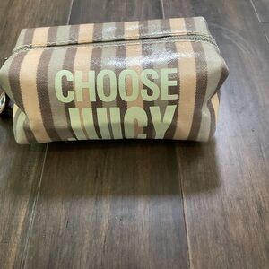 Vintage Juicy Couture Y2K Makeup Toiletries Coated Canvas Pouch Bag Leather Tab